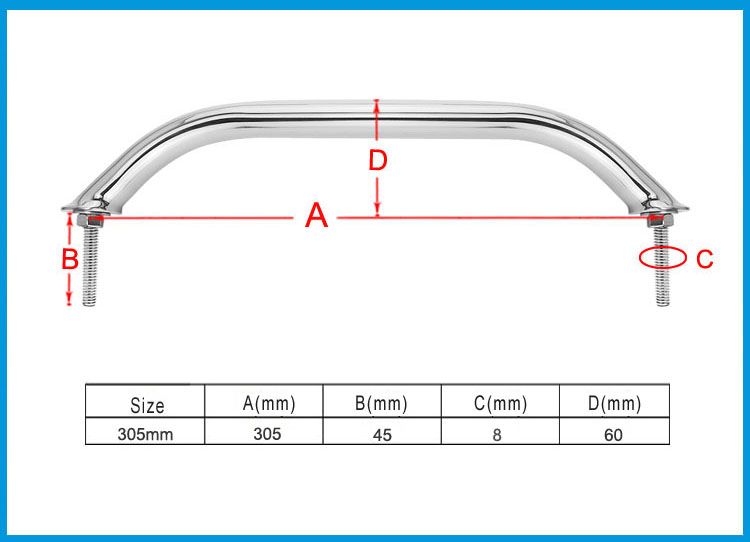 304不锈钢船用防浪扶手 安全防护把手 浴室扶手 船用游艇五金 - 图1