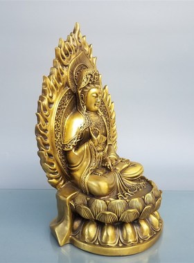 黄铜观音菩萨佛像摆件南海坐莲花观世音娘娘家用佛堂供养柳枝观音