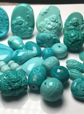 天然原矿绿松石龙珠单颗天然高瓷无优化散珠圆珠雕刻手串顶珠配珠