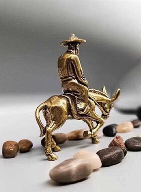 古铜骑驴老者盆景假山石造景微景观装饰中式摄影配饰骑驴铜人摆件