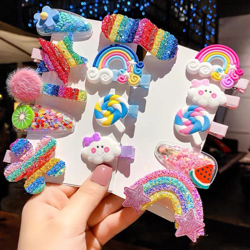 网红6/10Pcs Girls Cute hair clip set Rainbow Fruit Cartoon H - 图3