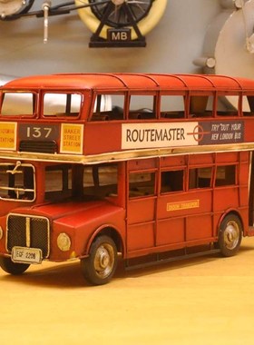 英国双层红色巴士车模型铁艺复古工业风装饰欧美式家居桌面摆件物