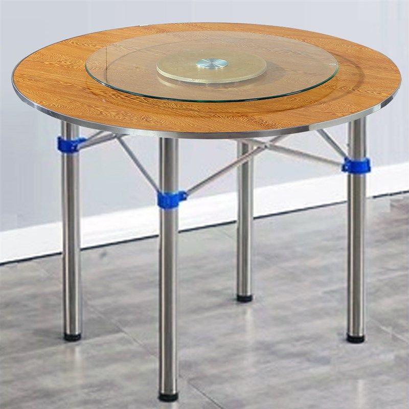 大圆桌台面板转盘不锈钢腿折叠圆餐桌  酒店食堂乡村家用吃饭桌子,淘宝优惠券,粉丝福利购,淘宝优惠卷