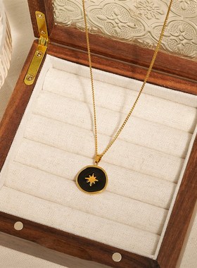 INS风钛钢项链女式不掉色时尚百搭八芒星滴油黑色芒星锁骨链项链