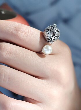 香囊球珍珠戒指环镂空随身佩戴扩香丸持久淡香可打开口调节复古风