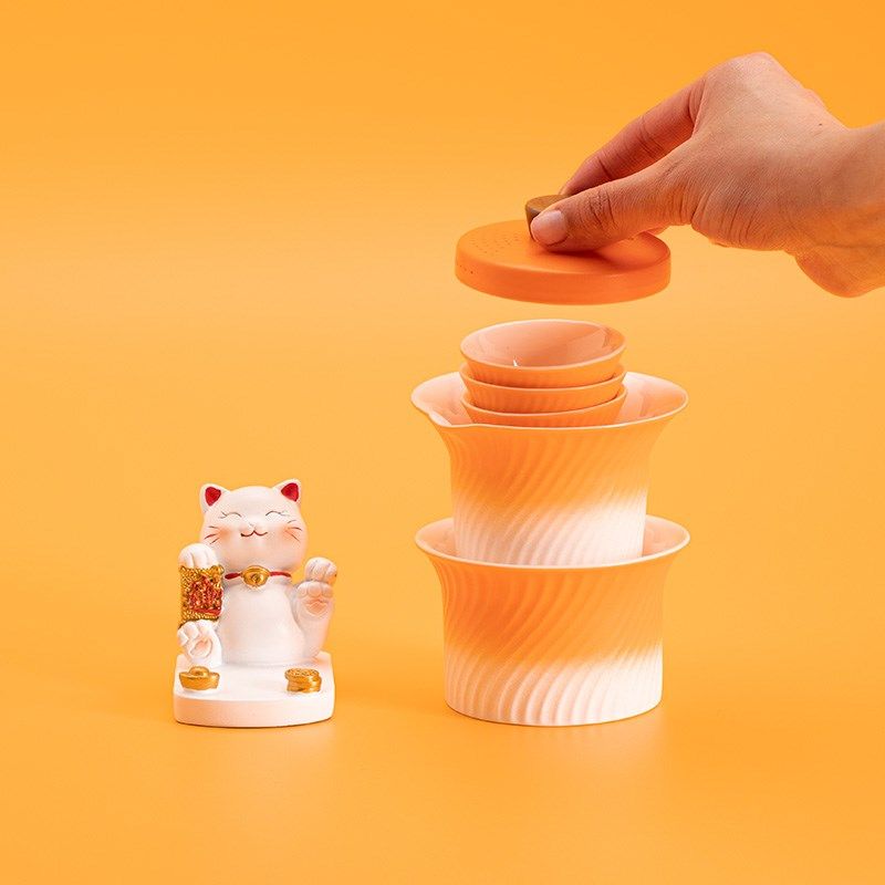 Gradient color convenient travel tea set quick one pot three cups outdoor camping tea set tea set custom logo