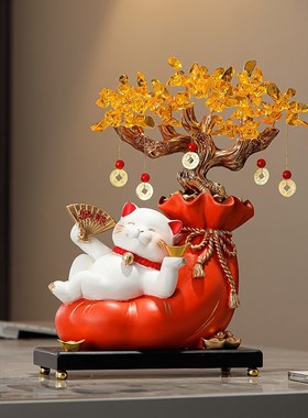 店铺开业礼物招财猫摆件玄关客厅酒柜轻奢装饰发财树前台招财现货
