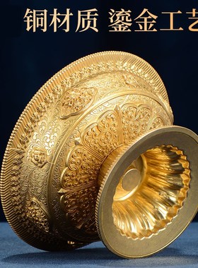八吉祥铜护法杯室内家用供酒杯鎏金铜高脚雕花供水杯摆件
