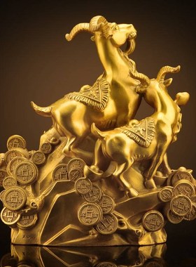 铜三羊开泰摆件全铜领头羊家居客厅办公室装饰品生肖W羊铜羊工艺