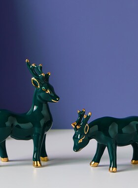 简约创意白色小鹿摆件陶瓷工艺品装饰品家居酒柜摆设结婚礼物现货