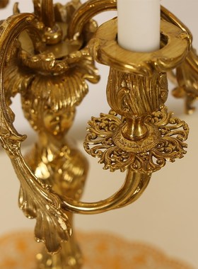 法式复古奢华重工全铜装饰烛台欧式别墅客厅餐厅脱蜡铜工艺摆件