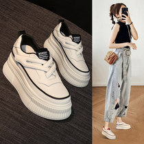 Star Co-Genuine Leather Soft-bottom Muffin Shoes Women 2022 Fall New 100 Hitch Small White Shoes Thick bottom Z Heightening Woman 