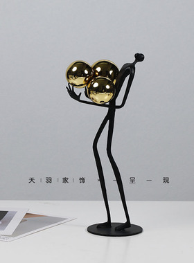 黑色金属人物气球桌面摆件铁艺抽B象创意人家居饰品样板间软装摆