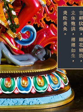 纯铜尼泊尔工艺作明佛母彩绘鎏金佛像精品仿古鎏金铜像十四寸摆件