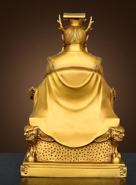 纯黄铜龙王爷神像摆件坐龙椅持令牌铜像四海龙王祠堂家用供奉五爷