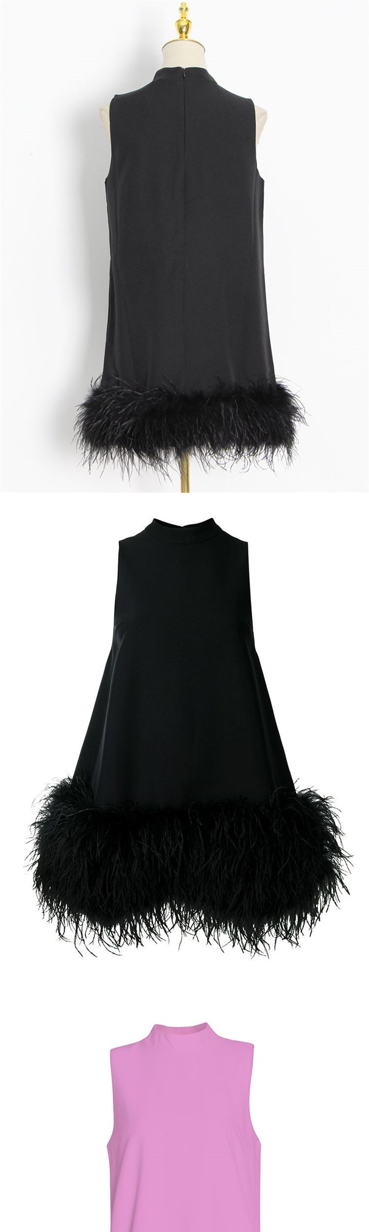 TWOTWINSTYLE Feather Fur Dress For Women O Neck Sleeveless - 图0