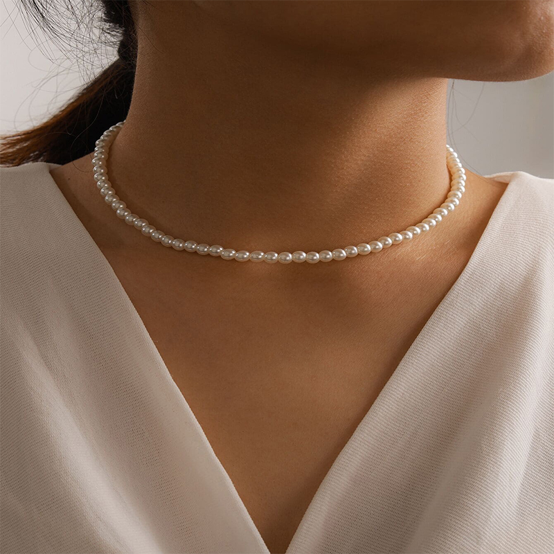 2021 New Fashion White LmitatiAon Pearl Chokea Neckl ce rRou - 图1