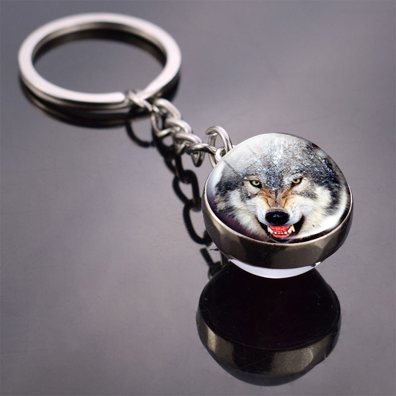 极速Animal Keychain Tiger Wolf Fox Lion Double Side Glass Ba-图2