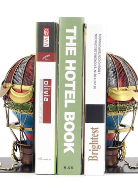 复古铁艺书靠热气球装饰书房书架工艺品欧式美式创意家居饰品礼物