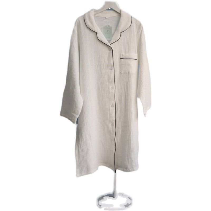 日系春夏女式全棉双层棉纱纱布长袖睡裙柔软绉纱简约纯色白色睡衣,淘宝优惠券,粉丝福利购,淘宝优惠卷