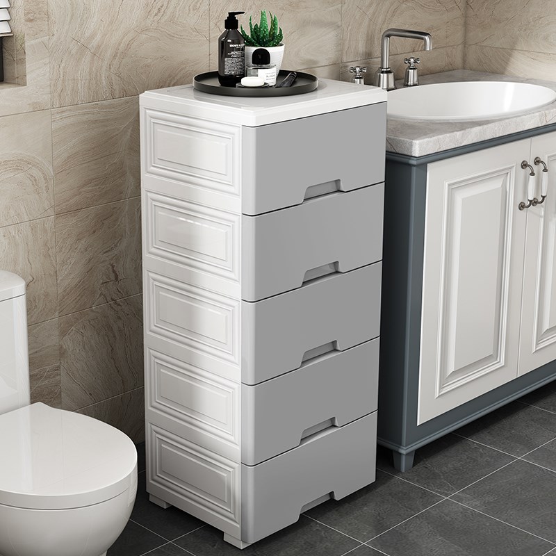 37cm灰色夹缝收纳柜厨t房抽屉式塑料储物柜子收纳箱盒卫生间置林 - 图1