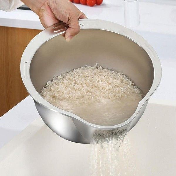 新品Rice Washing Bowl Stainless Steel Rice Washer Inclined-图2