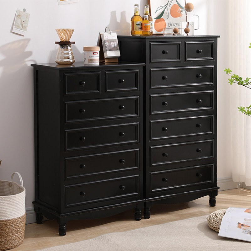 斗柜实木美式简约收纳储物靠墙小柜子卧室客厅抽屉边柜置物柜黑色,淘宝优惠券,粉丝福利购,淘宝优惠卷