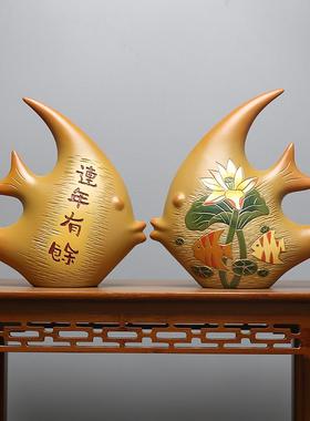 隔断进门入户客厅装饰品摆件鱼酒柜工艺品中式玄关陶瓷博古架小对