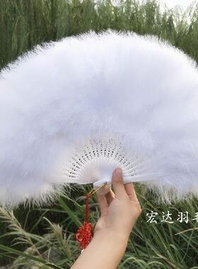 标准全绒加厚白色羽毛扇女折扇B咏春双面舞蹈鹅毛扇子白色.