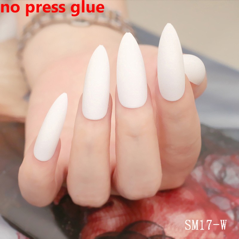 速发24pcs/set Long Stiletto Fake Nails Punk Snake Patn Black - 图0