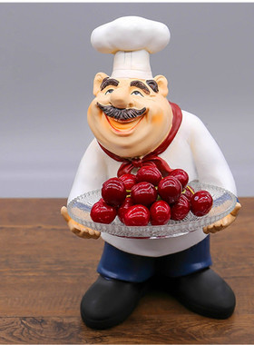 美式人物摆件厨师糖果盘创意家居客厅水果盘收银台吧台店铺装饰品