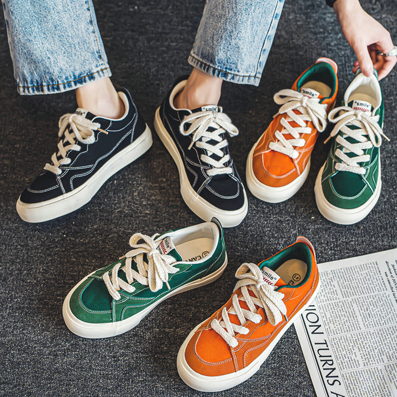 滑板鞋男鞋子夏季橙色帆布透气复古绿色磨砂低帮小众潮牌小众板鞋,淘宝优惠券,粉丝福利购,淘宝优惠卷