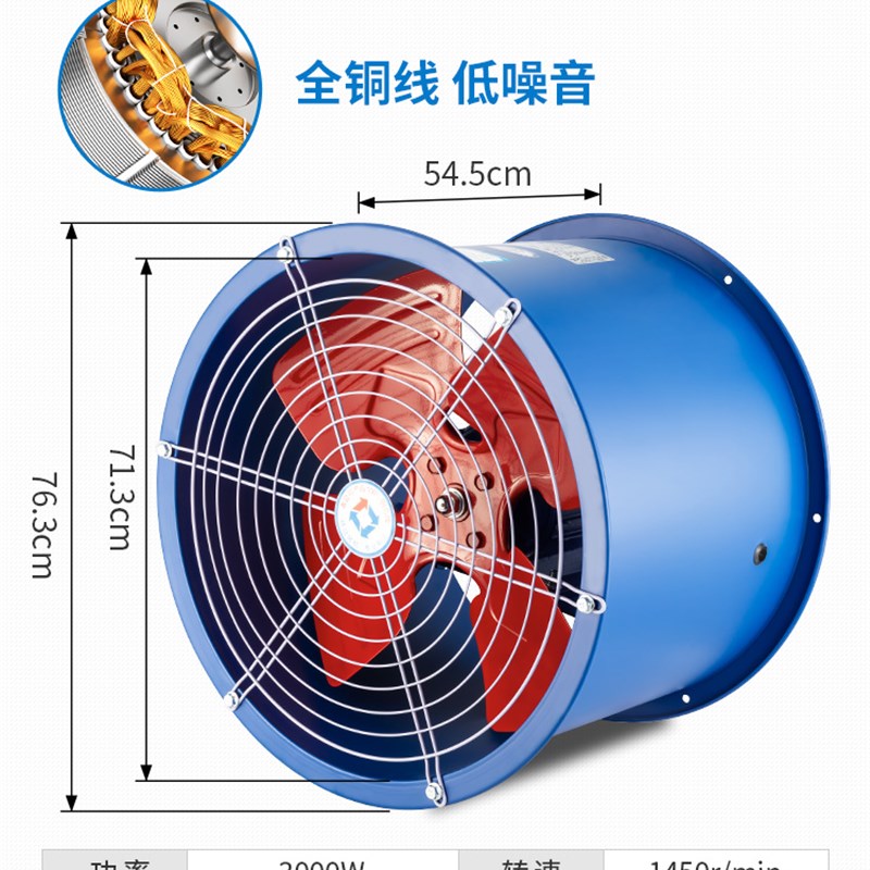 新品SF轴流式风机l2h20V工业管道换气扇排风扇380V大功率厨房排烟-图1