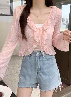 小众高货夏天假领子百搭女夏季韩版温柔风薄款喇叭袖蕾丝短款系带