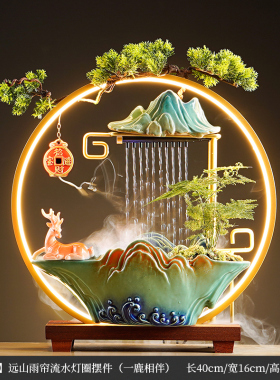 新品新中式创意招财流水摆件客厅玄关茶桌循环水雾化装饰开业现货