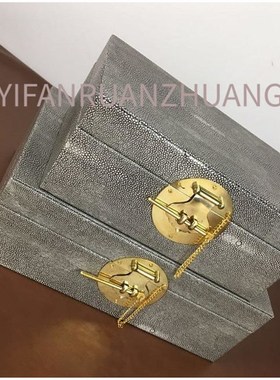 实木收纳盒新中式样板房间皮首饰盒金属扣收纳摆件客厅卧室装饰品