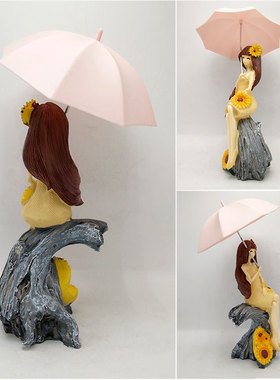 女孩打伞娃娃少女心摆件女v生房间办公室卧室可爱装饰品生日礼物