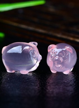 天然粉水晶小猪摆件粉晶原石雕刻猪饰品配饰DIY手链手串装饰品
