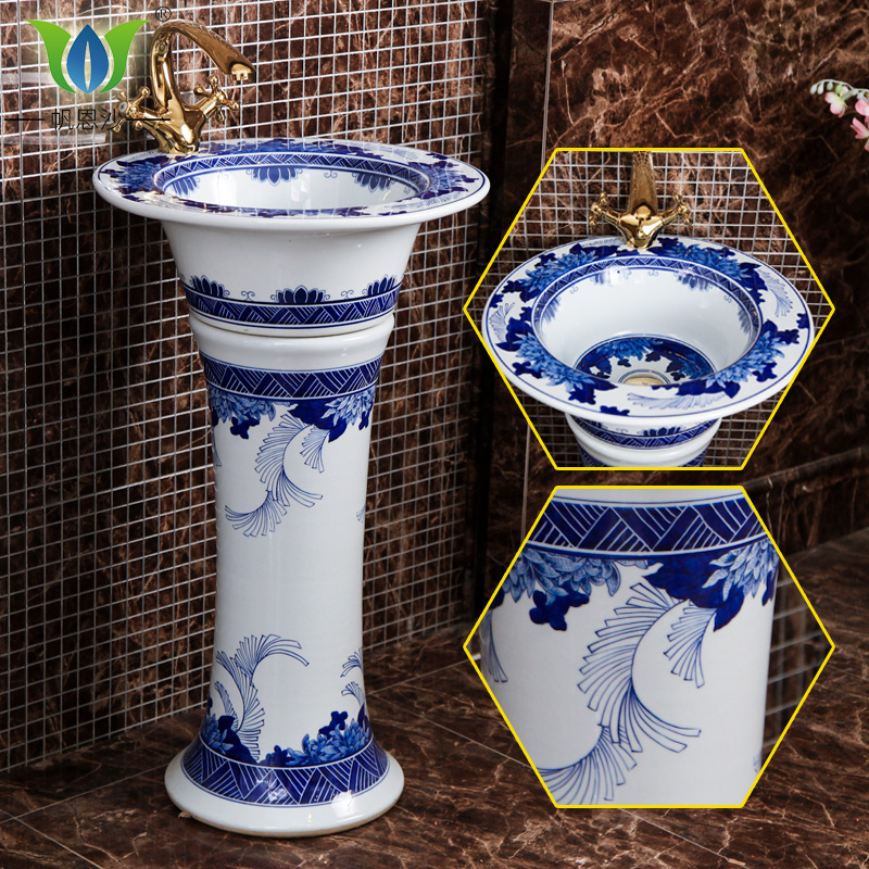 Blue And White Porcelain Ceramic Pedestal Basin Integrated Blue And White Porcelain Ceramic Pedestal Basin Integrated Health Bath Wash Sink Bathroom Floor Balcony In Price On M Alibaba