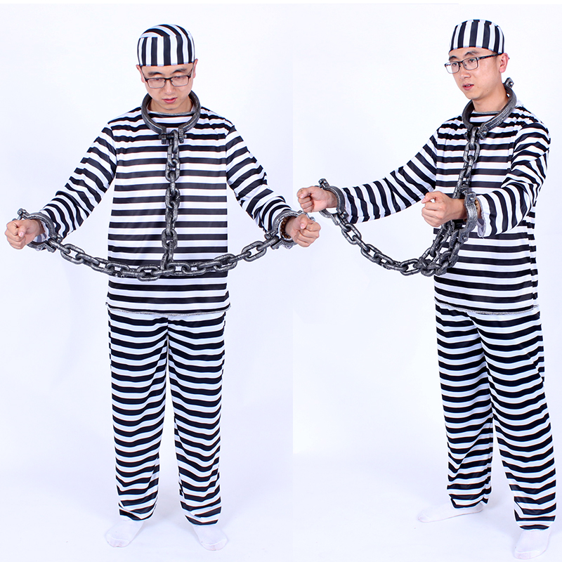 black and white striped prison jumpsuit