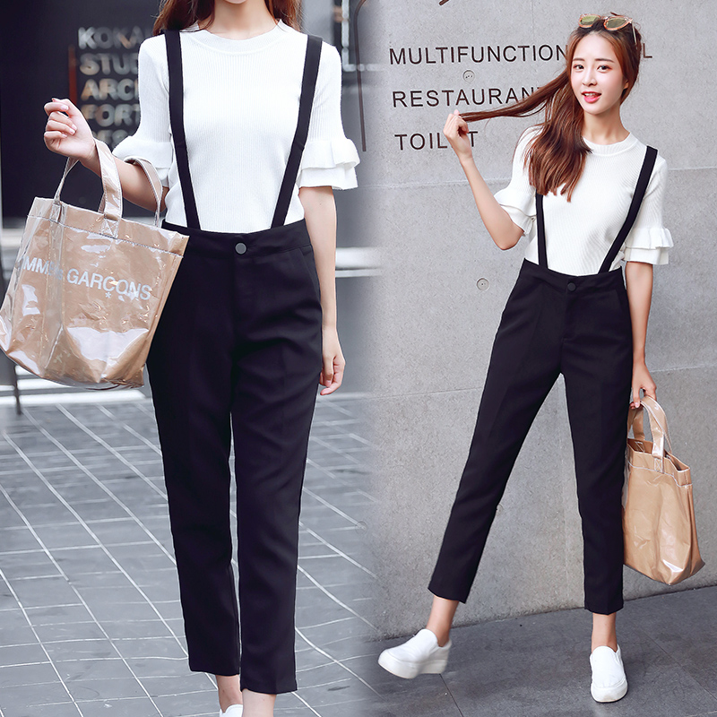 Buy Korean Version Of The Black Strap Sling Pants Pantyhose Female Summer Thin Section Loose Fresh Jianling Casual Pants Female Students In Cheap Price On Alibaba Com