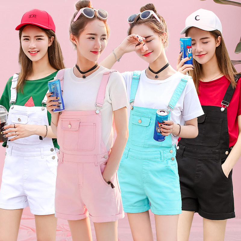 colored overall shorts