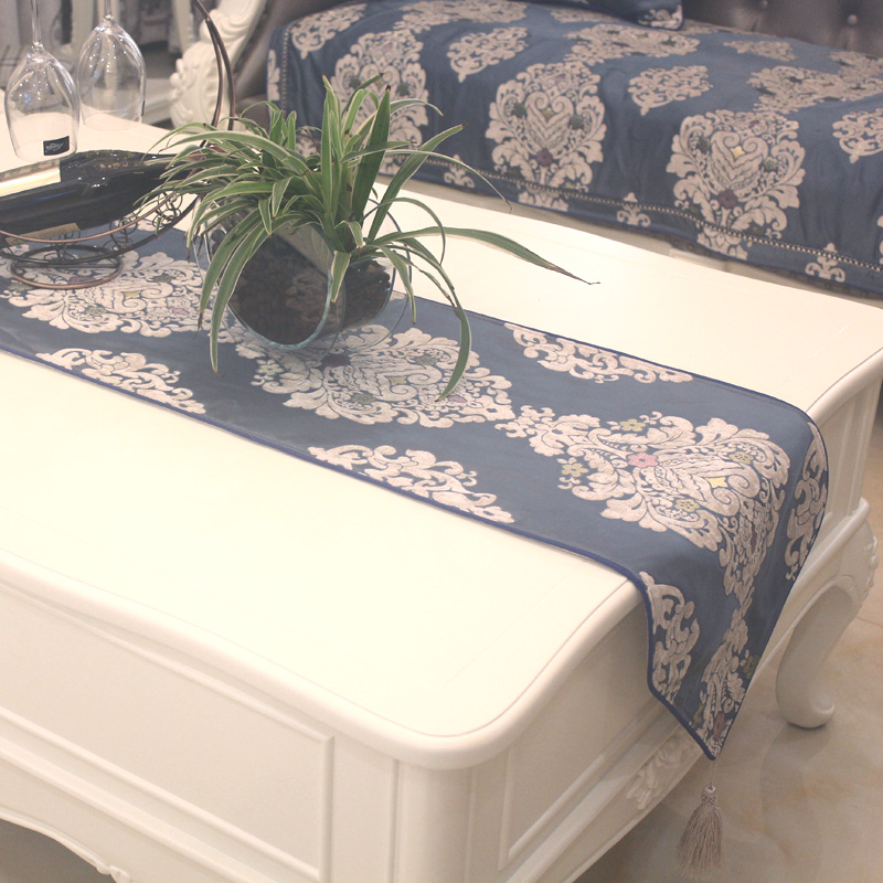 Navy Blue European Jacquard Table Runner Tablecloth