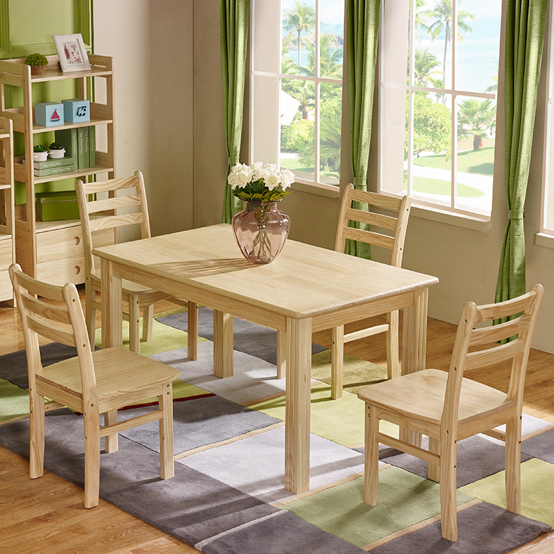 Six Pine Wood Square Dining Table And Chairs Combination Six Pine Wood Square Dining Table And Chairs Combination