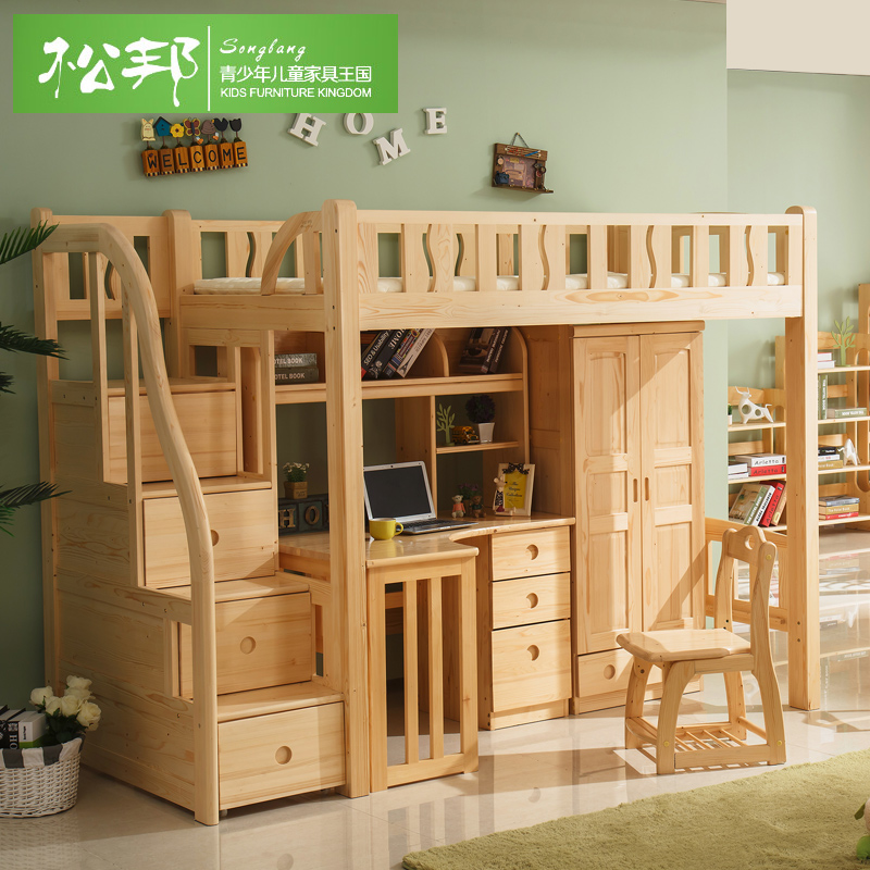 pine loft bed with desk