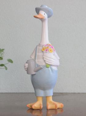 外贸工艺品庭院花园家居摆件北欧蓝色鸭子装饰创意树脂工艺品批发