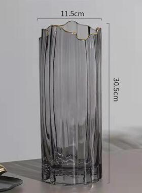 北欧描金透明玻璃花瓶批发装饰摆件水培家居客厅餐桌干花ins风