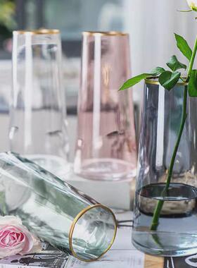 百合花专用花瓶摆件客厅插花器轻奢高档法式玻璃花瓶子大口径水培