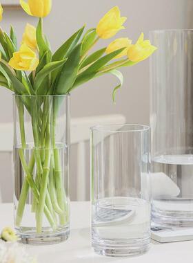 透明花瓶玻璃防摔亚克力富贵竹落地PC直筒客厅水养插花醒花桶花店