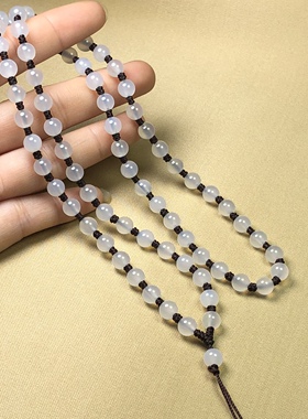 手工编织白玉髓玛瑙小清新珠链项链玉吊坠diy挂绳子高档女毛衣链
